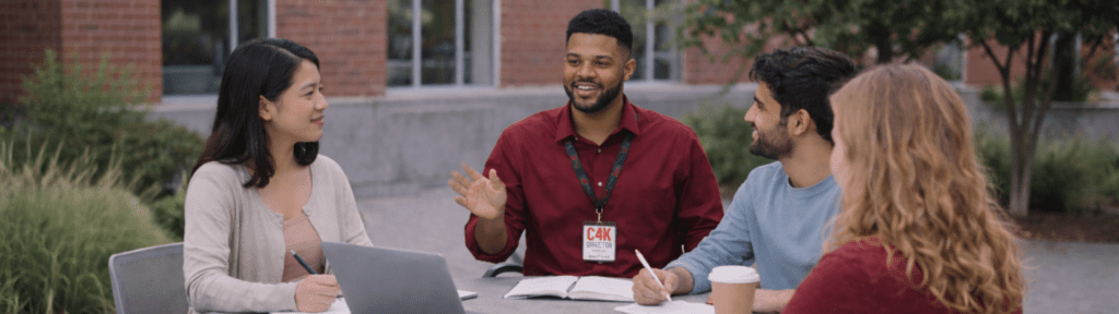 Cougs 4 Kids Student Liaison Director working with diverse Washington State University students outdoors on campus.