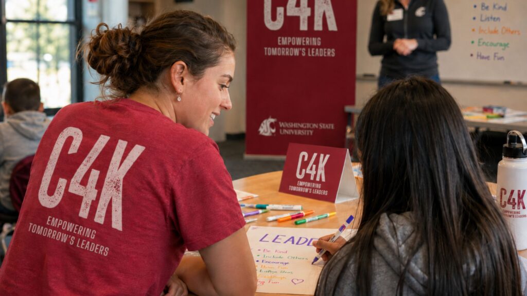 C4K mentor supporting a young person during a supervised leadership activity.