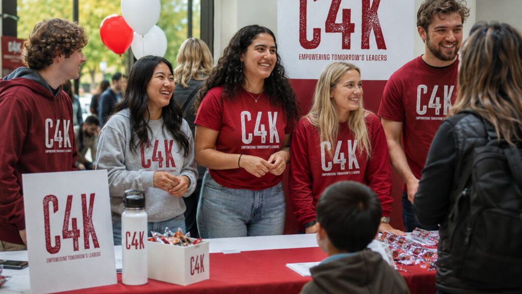 Cougs 4 Kids Volunteer Coordinator welcoming and organizing student volunteers at program check-in.