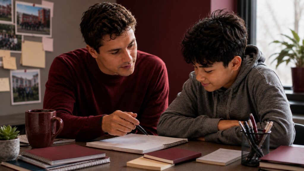 Community mentor supporting a young person with school planning