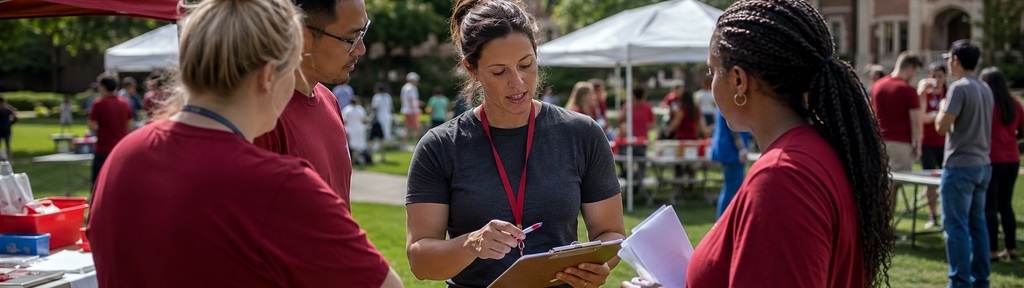 Cougs 4 Kids Summer Camp Director coordinating volunteers on a Pacific Northwest campus lawn