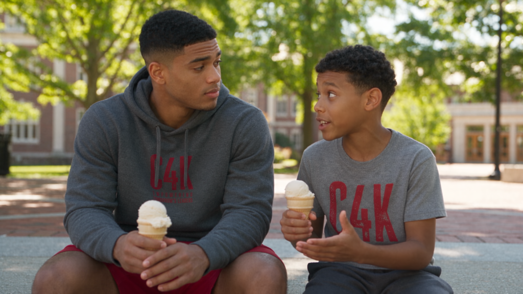 Teen boy with college mentor in Cougs 4 Kids mentoring program