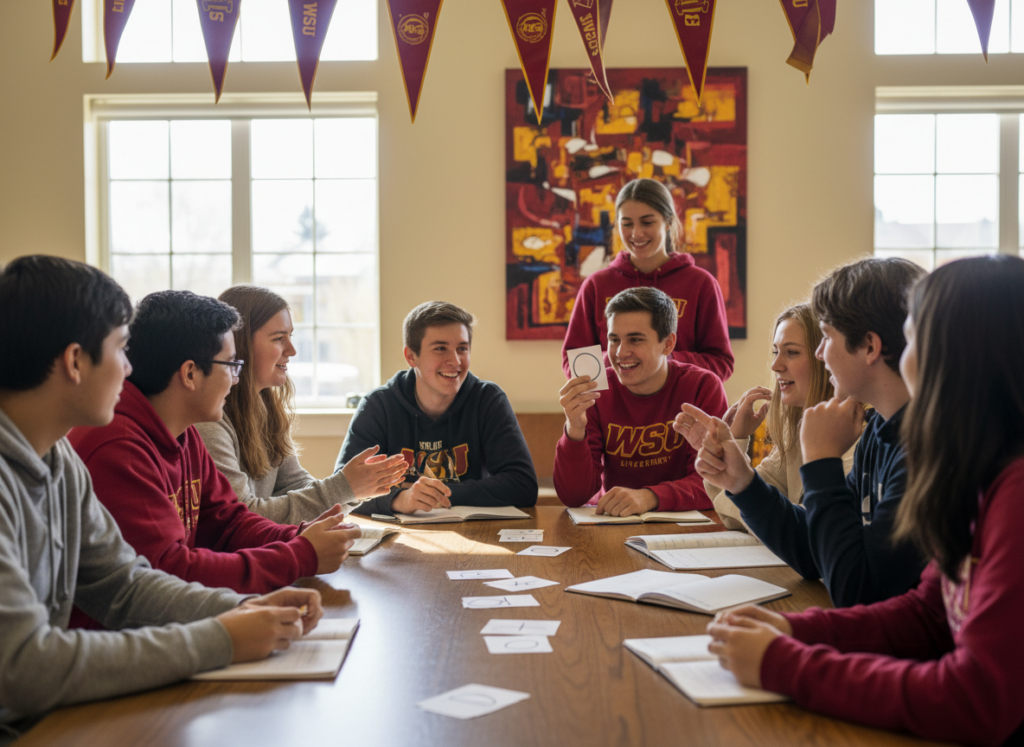 Team building activities for teen leadership mentoring with teens and college mentors in a community room