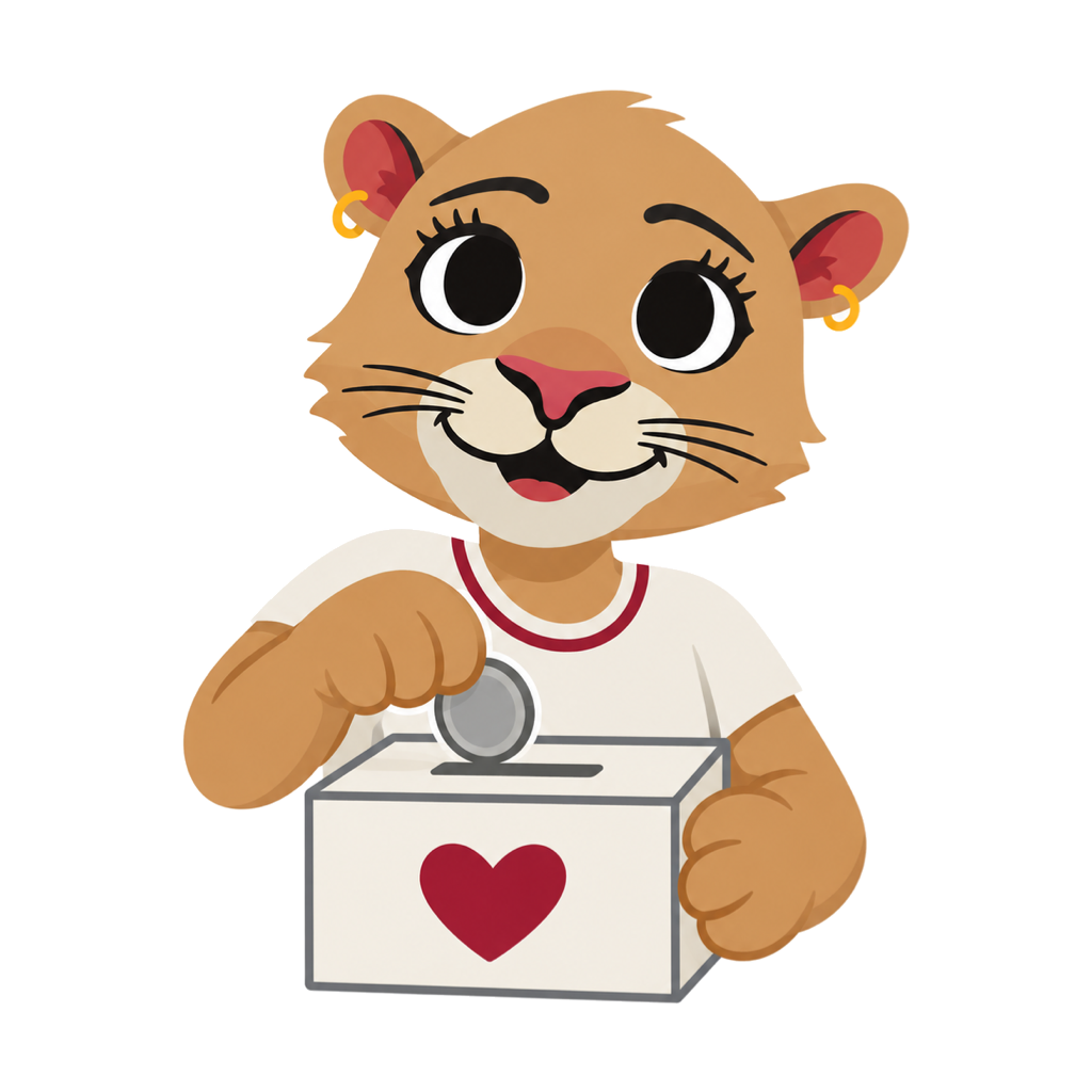 Cougs 4 Kids mascot holding a donation box